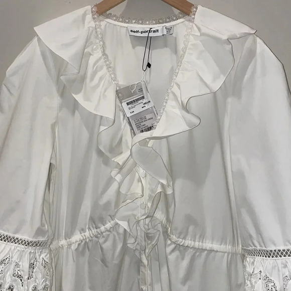 Self Portrait Lace Bell Sleeve Cotton Broderie Maxi Dress-sz 4-NWT - Picture 9 of 14